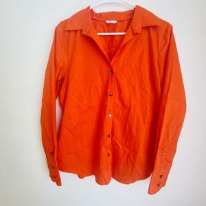 Calvin Klein Women's Orange Long Sleeve Button Down Blouse Size: Large